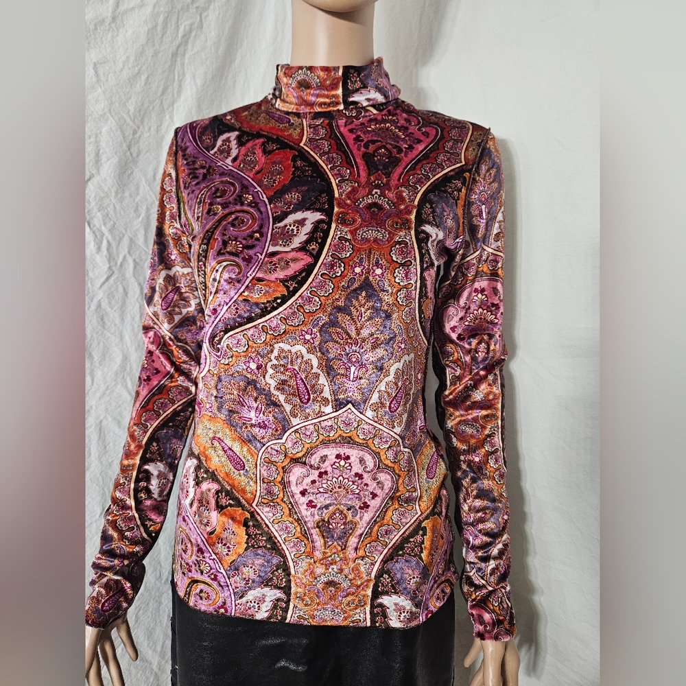 Bogner Multicolor Paisley High-Neck Blouse Velour